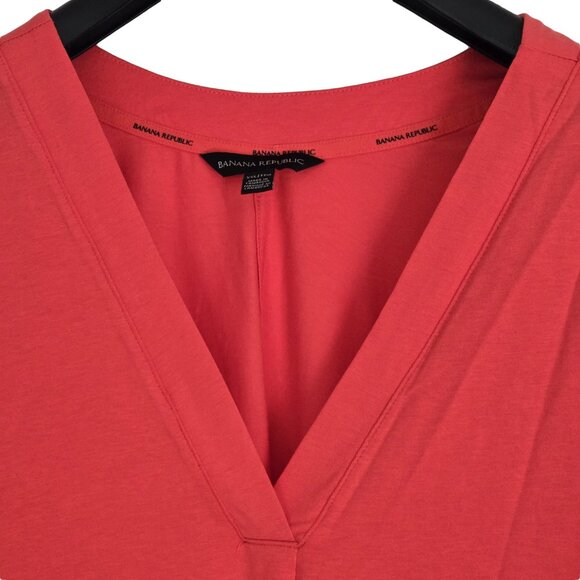 BANANA REPUBLIC Bright Red/Orange V Neck Short Sleeve Top XXL - Picture 2 of 5